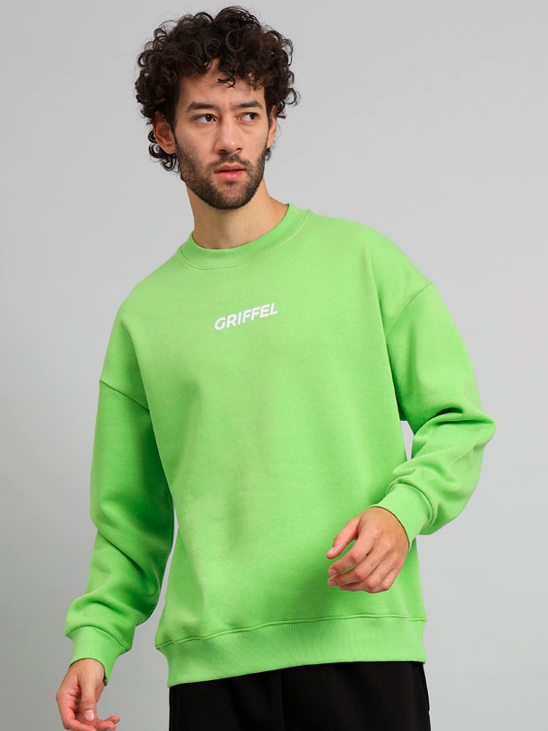 

GRIFFEL Typography Printed Pullover Fleece Sweatshirt, Green