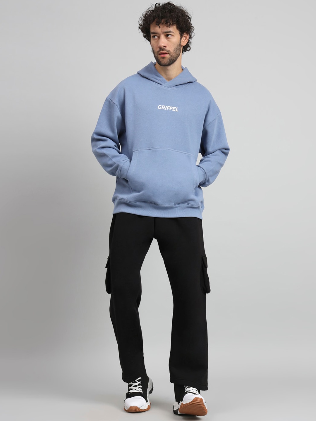 

GRIFFEL Typography Printed Hooded Fleece Cotton Tracksuits, Blue