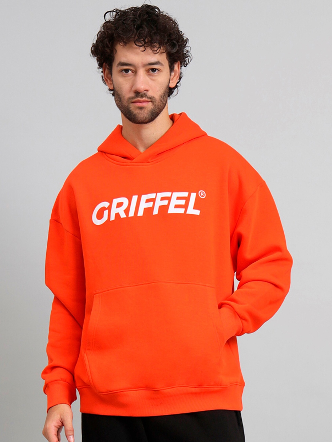 

GRIFFEL Typography Printed Hooded Fleece Sweatshirt, Orange