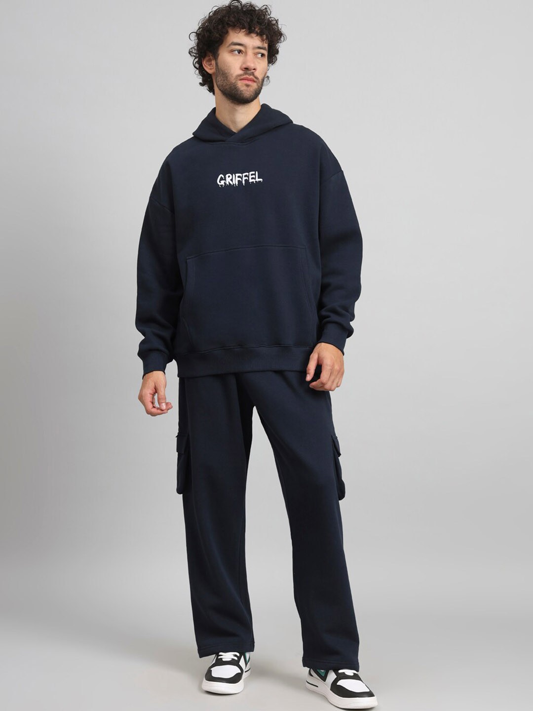 

GRIFFEL Typography Printed Hooded Tracksuits, Navy blue
