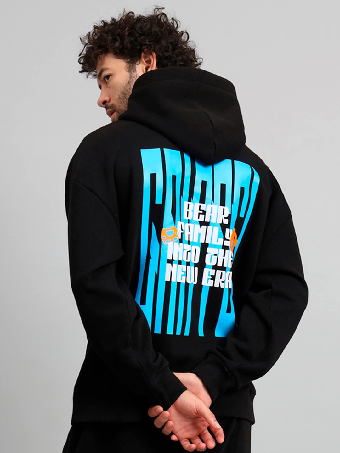 

GRIFFEL Typography Printed Hooded Fleece Pullover, Black