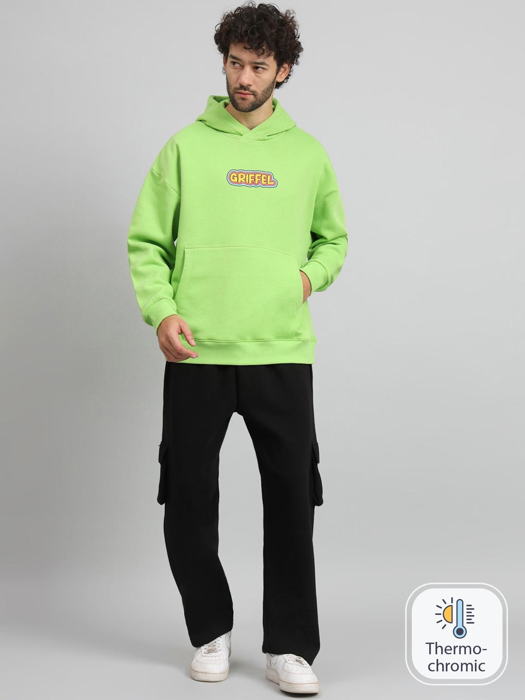 

GRIFFEL Brand Logo Printed Hooded Fleece Cotton Tracksuit, Green