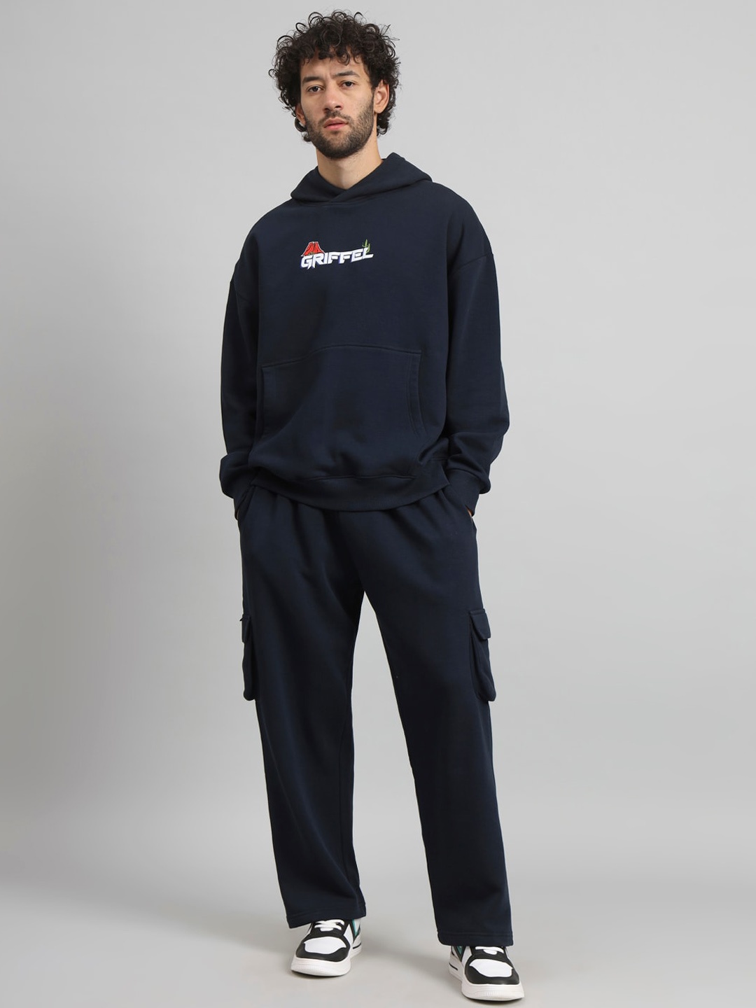 

GRIFFEL Graphic Printed Hooded Fleece Cotton Tracksuits, Navy blue