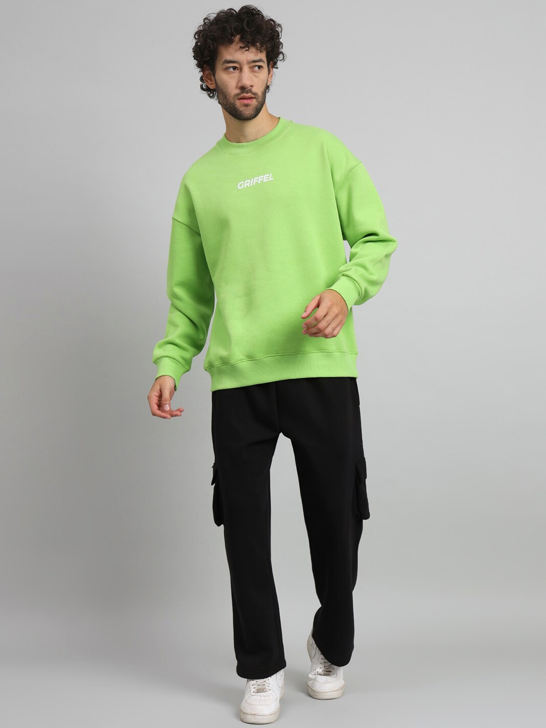 

GRIFFEL Brand Logo Printed Fleece Cotton Tracksuits, Green