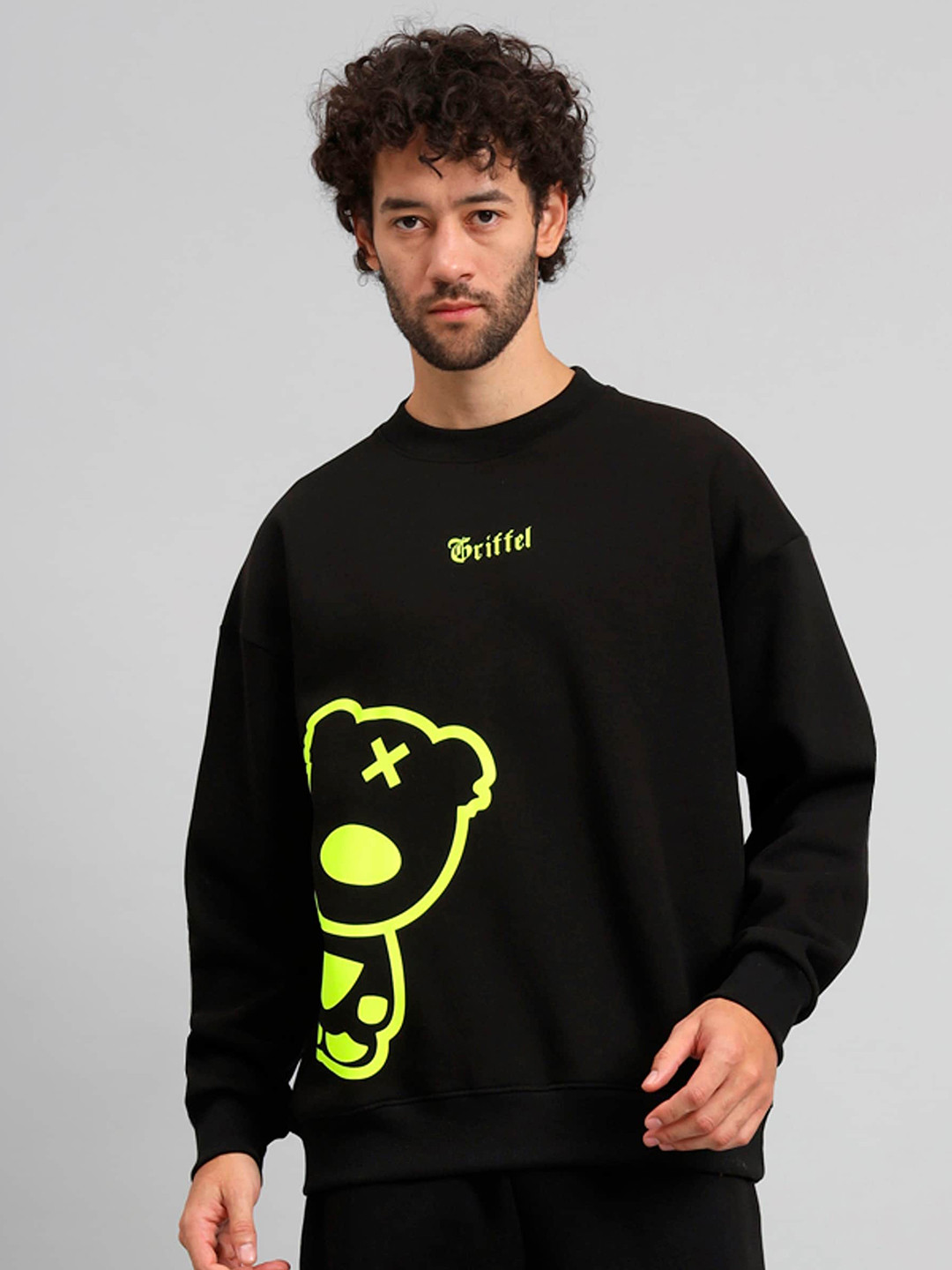 

GRIFFEL Graphic Printed Fleece Pullover Sweatshirt, Black