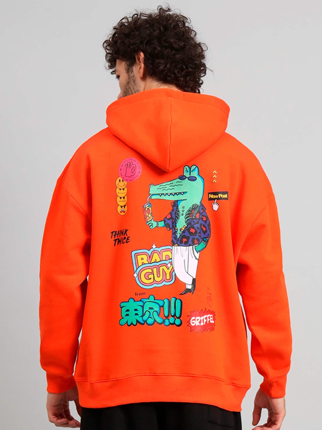 

GRIFFEL Graphic Printed Hooded Fleece Sweatshirt, Orange