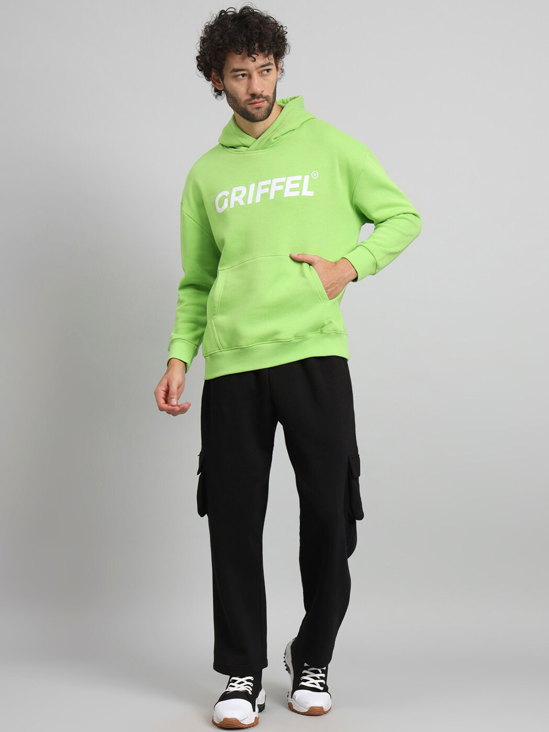

GRIFFEL Hooded Brand Logo Printed Fleece Cotton Tracksuits, Green