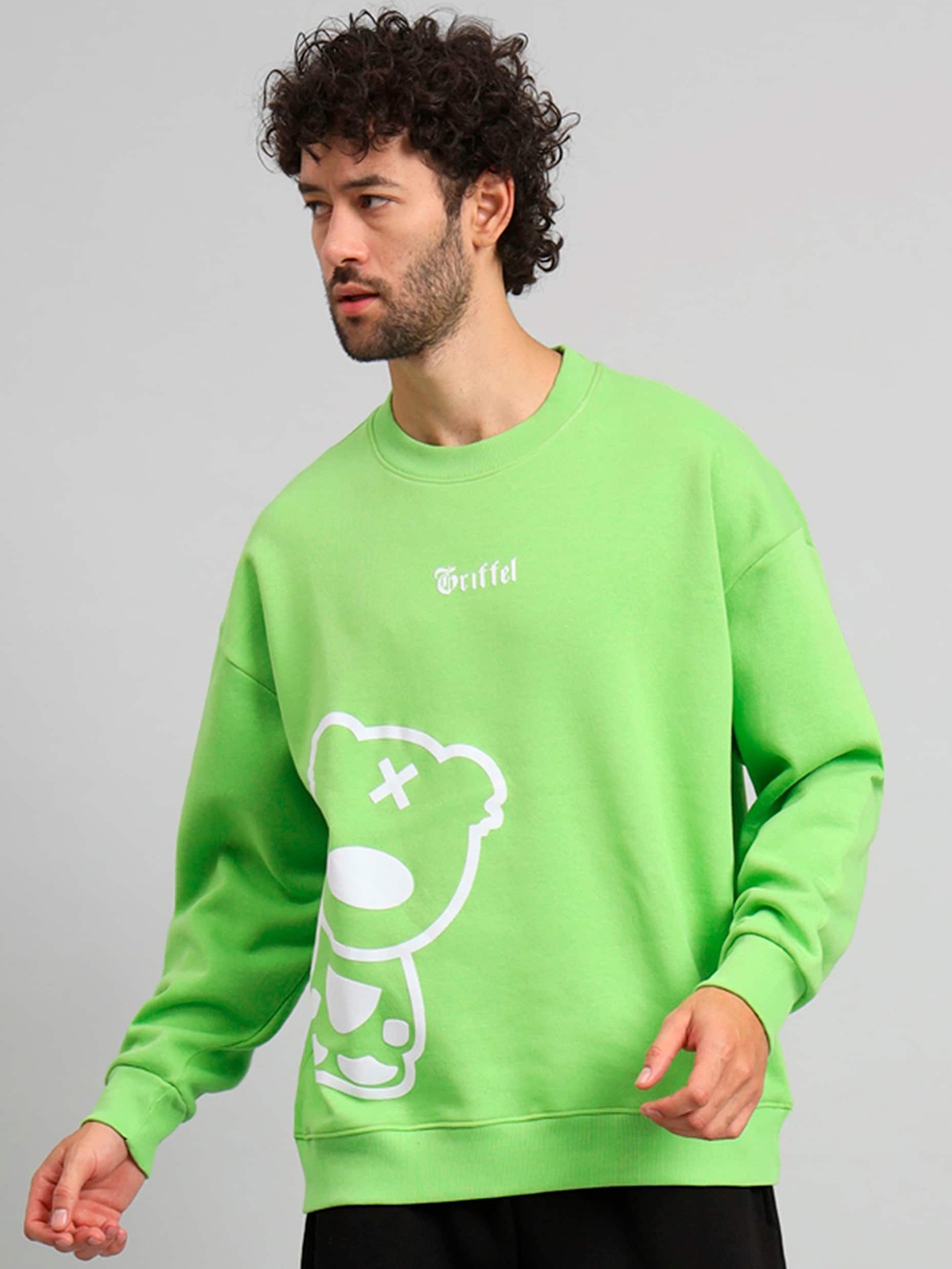 

GRIFFEL Graphic Printed Round Neck Fleece Sweatshirt, Green