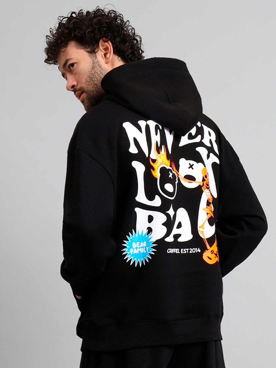 

GRIFFEL Typography Printed Hooded Fleece Sweatshirt, Black