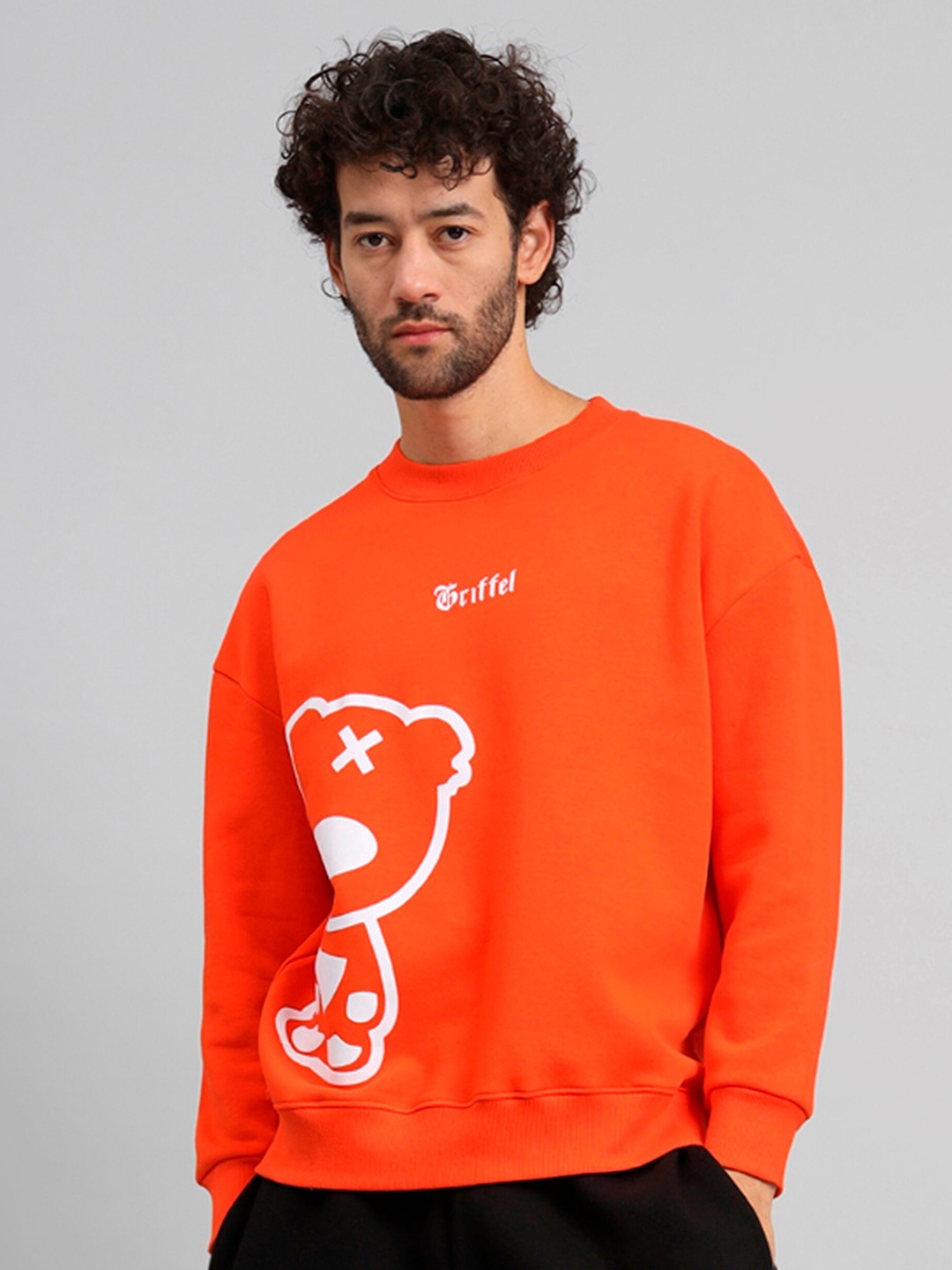 

GRIFFEL Printed Round Neck Fleece Sweatshirt, Orange