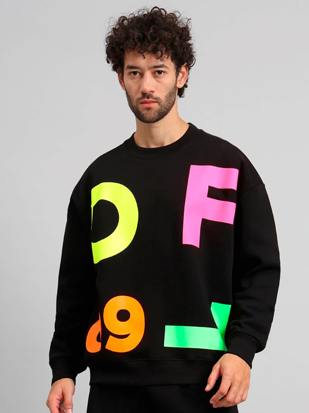 

GRIFFEL Typography Printed Pullover Fleece Sweatshirt, Black