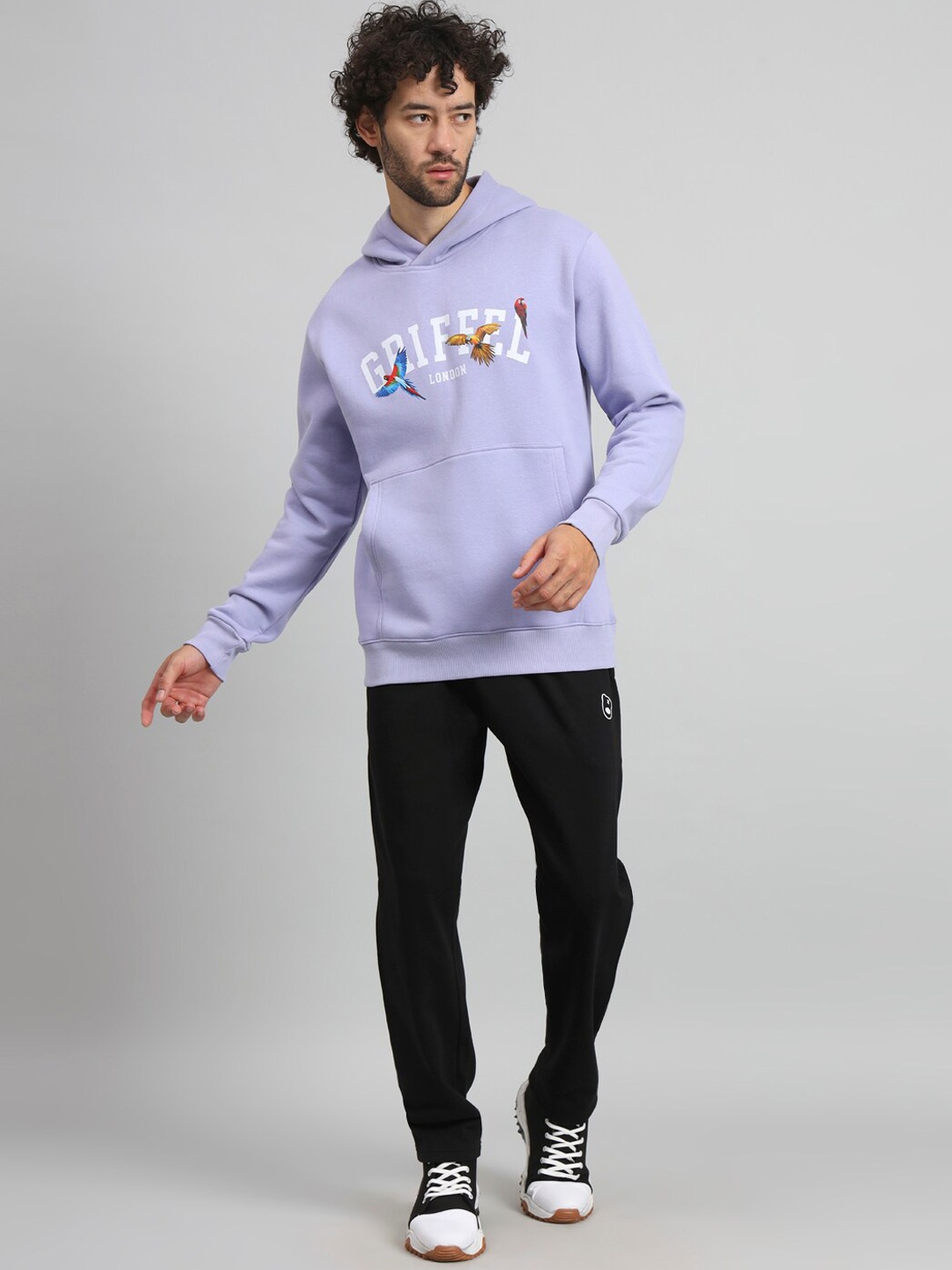 

GRIFFEL Typography Printed Hooded Fleece Cotton Tracksuit, Lavender