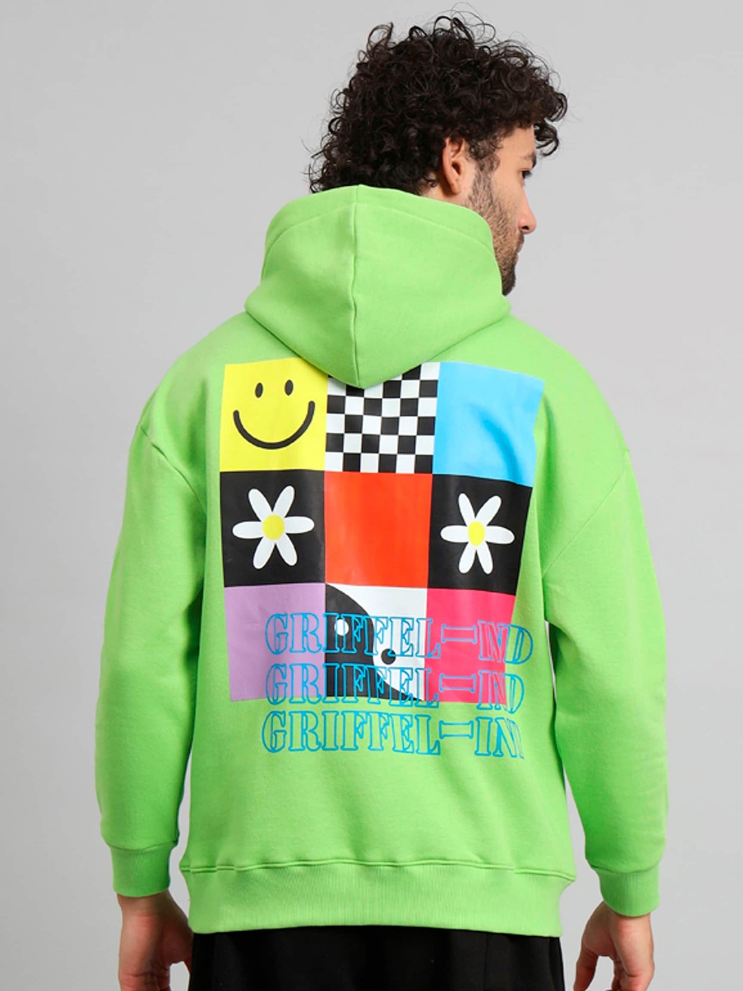 

GRIFFEL Graphic Printed Hooded Fleece Sweatshirt, Green