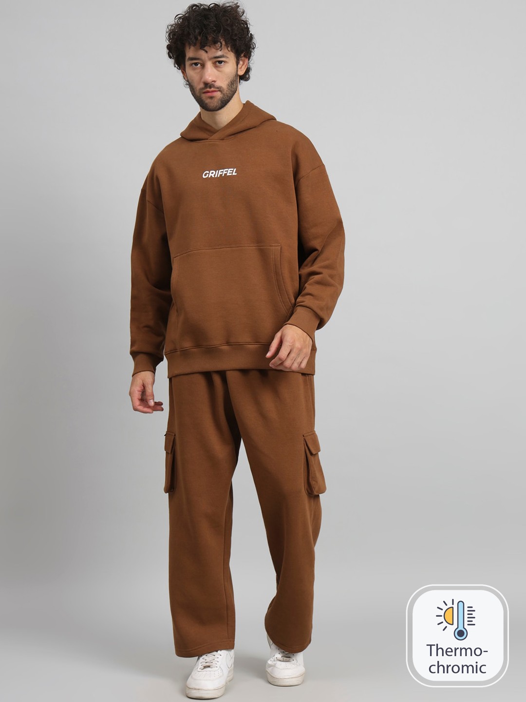 

GRIFFEL Hooded Fleece Cotton Tracksuit, Brown