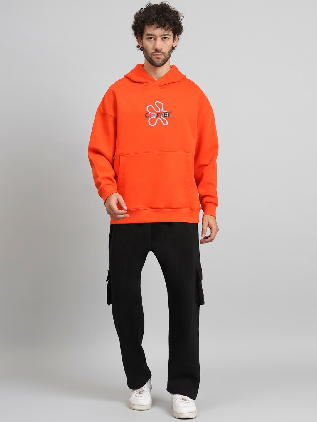 

GRIFFEL Printed Hooded Neck Cotton Fleece Sweatshirt With Pants, Orange