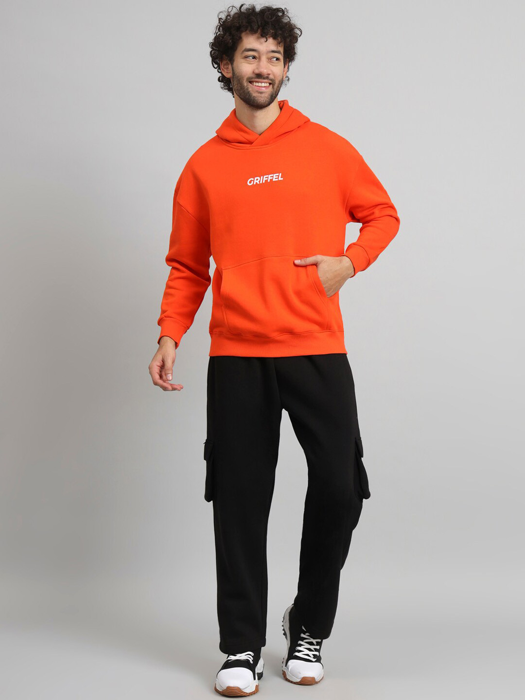 

GRIFFEL Printed Hooded Neck Cotton Fleece Sweatshirt With Pants, Orange