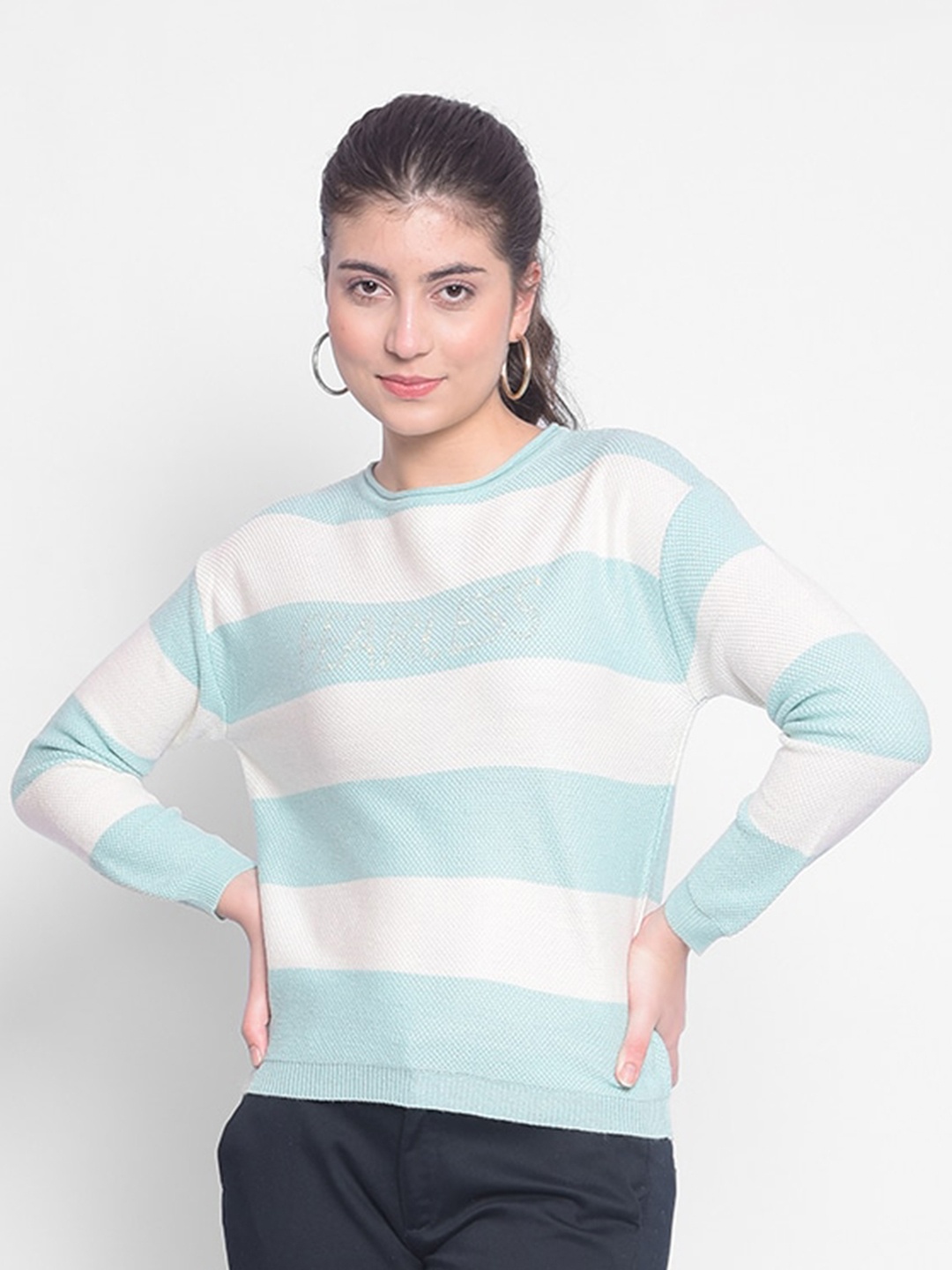 

Crimsoune Club Striped Acrylic Pullover Sweater, Blue