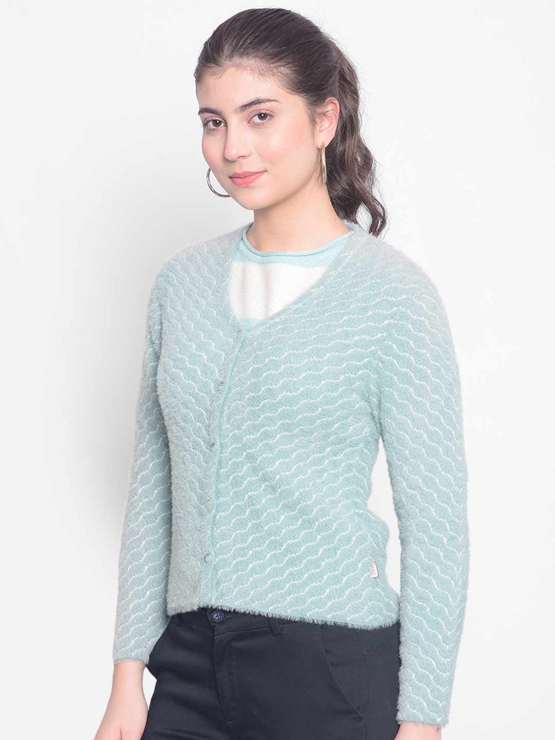 

Crimsoune Club Striped Cardigan Sweater, Green