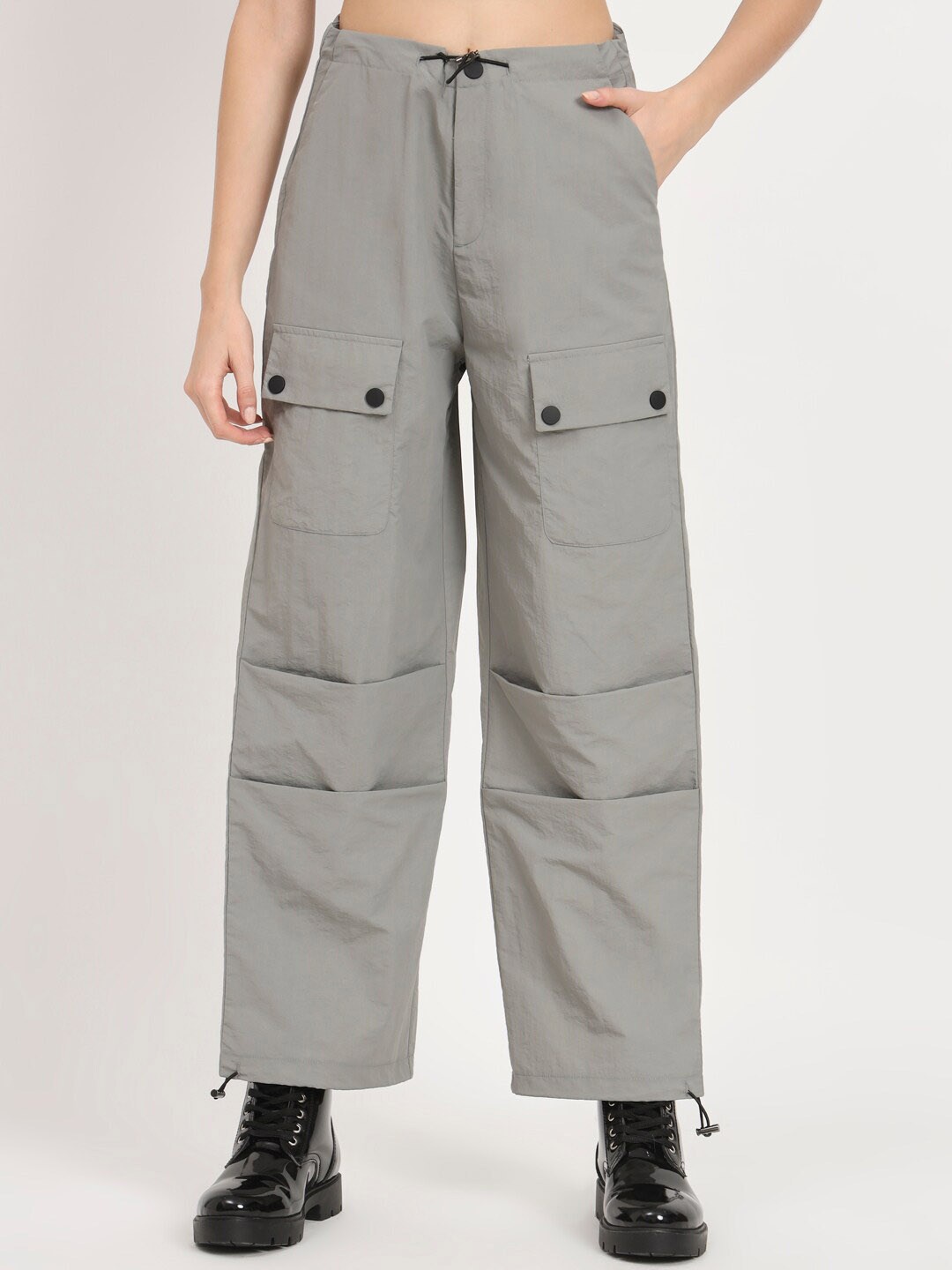 

VividArtsy Women Tapered Fit Parachute Joggers, Grey
