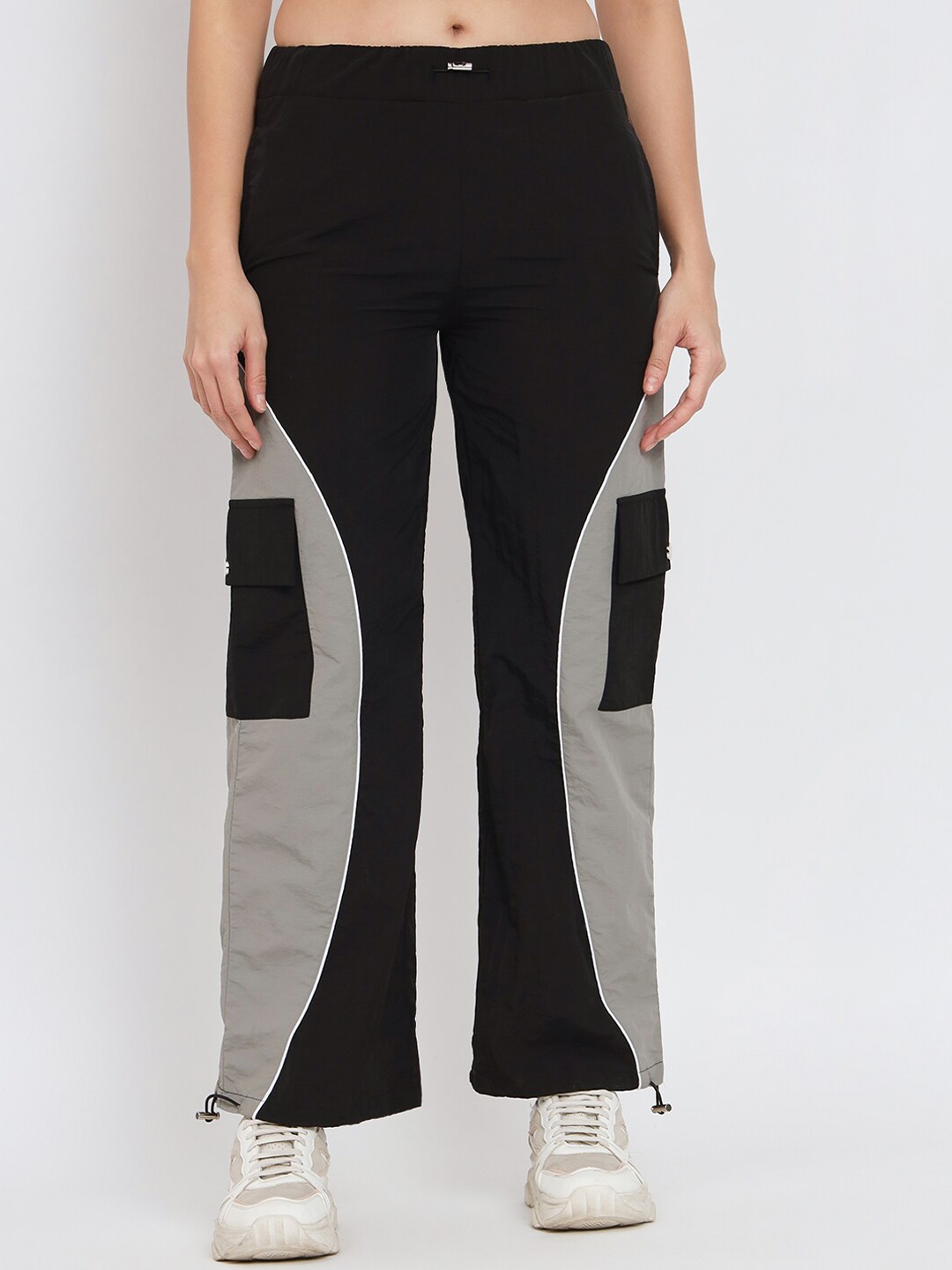 

VividArtsy Women Colourblocked Parachute Joggers, Grey