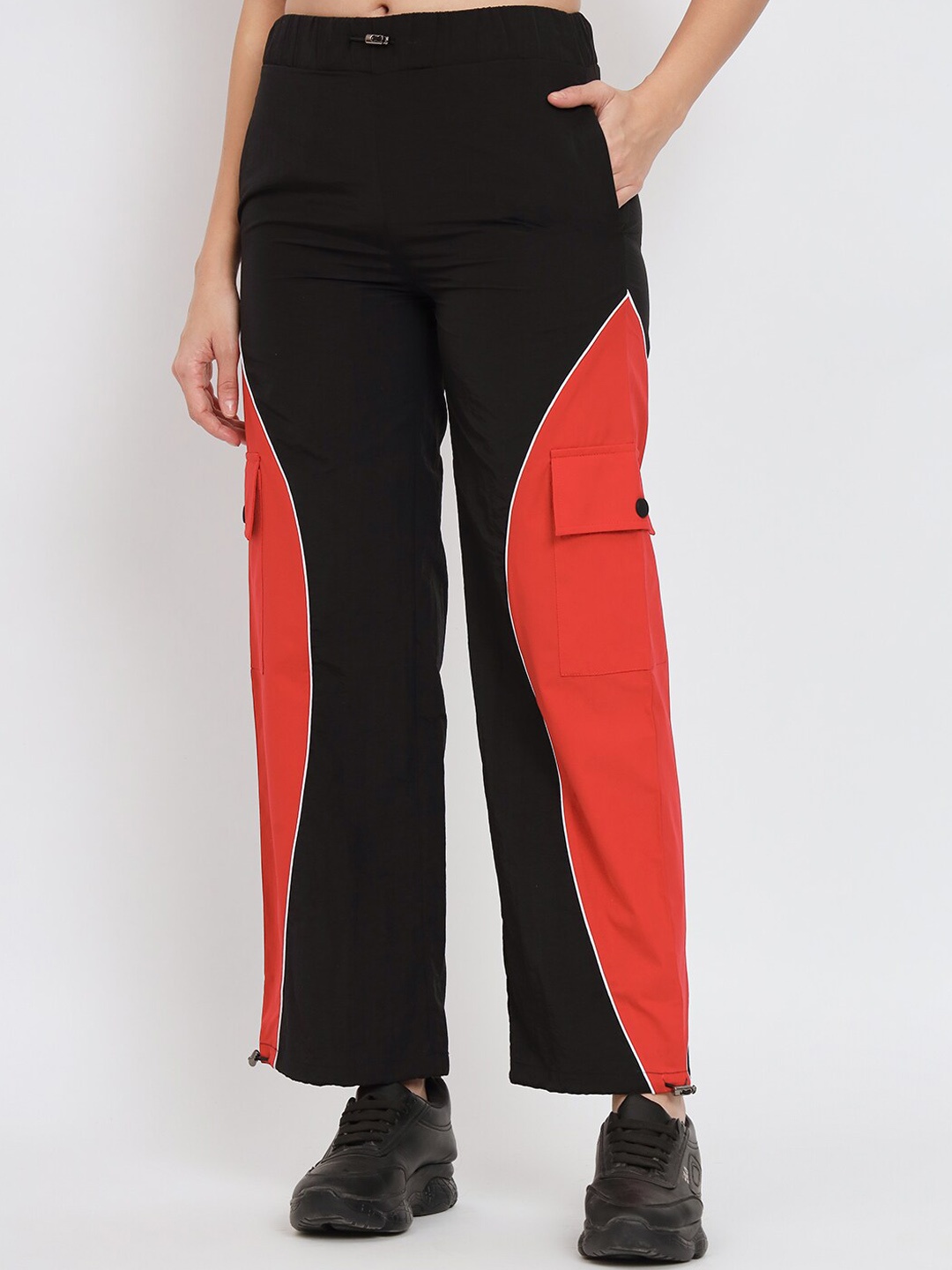 

VividArtsy Women Colourblocked Parachute Joggers, Red