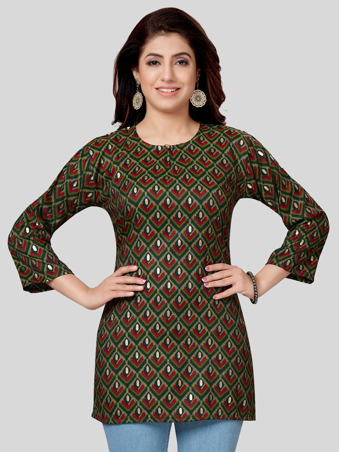 

Saree Swarg Ethnic Motifs Printed Straight Kurti, Green