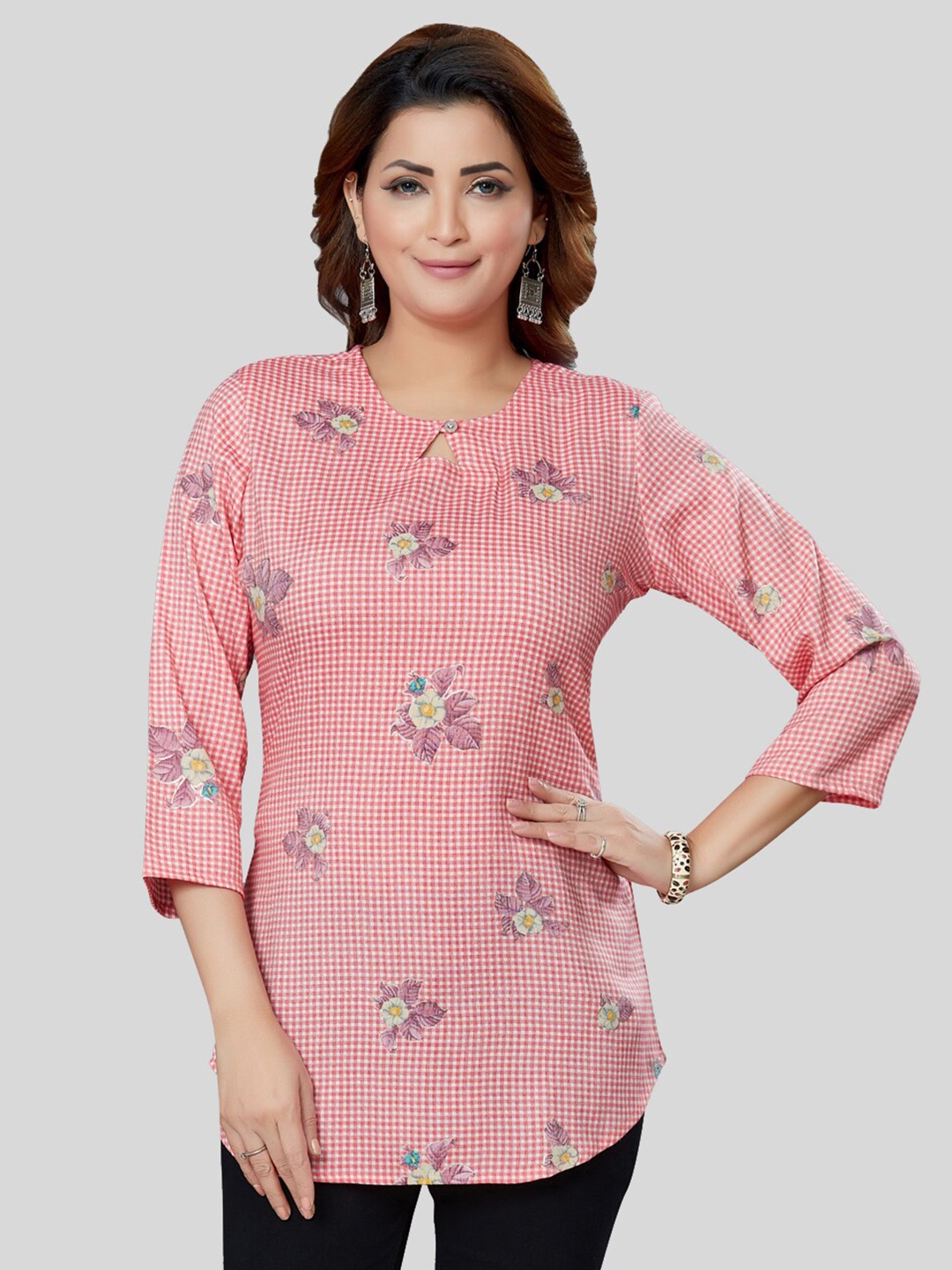 

Saree Swarg Floral Printed A-Line Kurti, Pink
