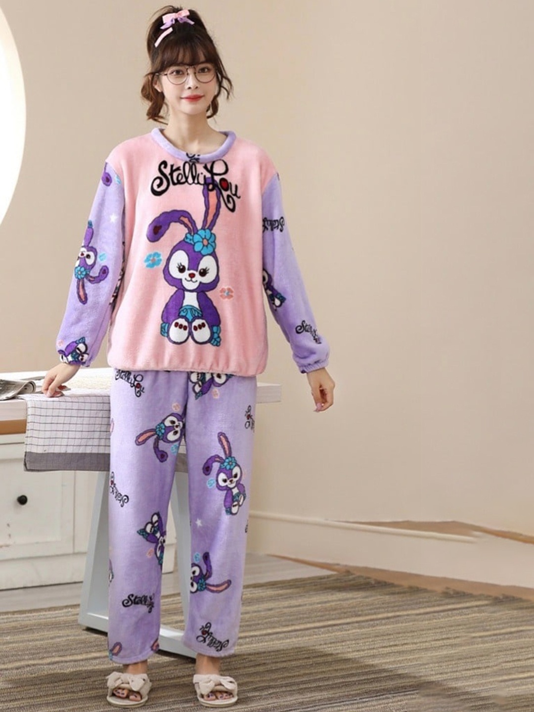 

Lugo Graphic Printed Night suit, Pink