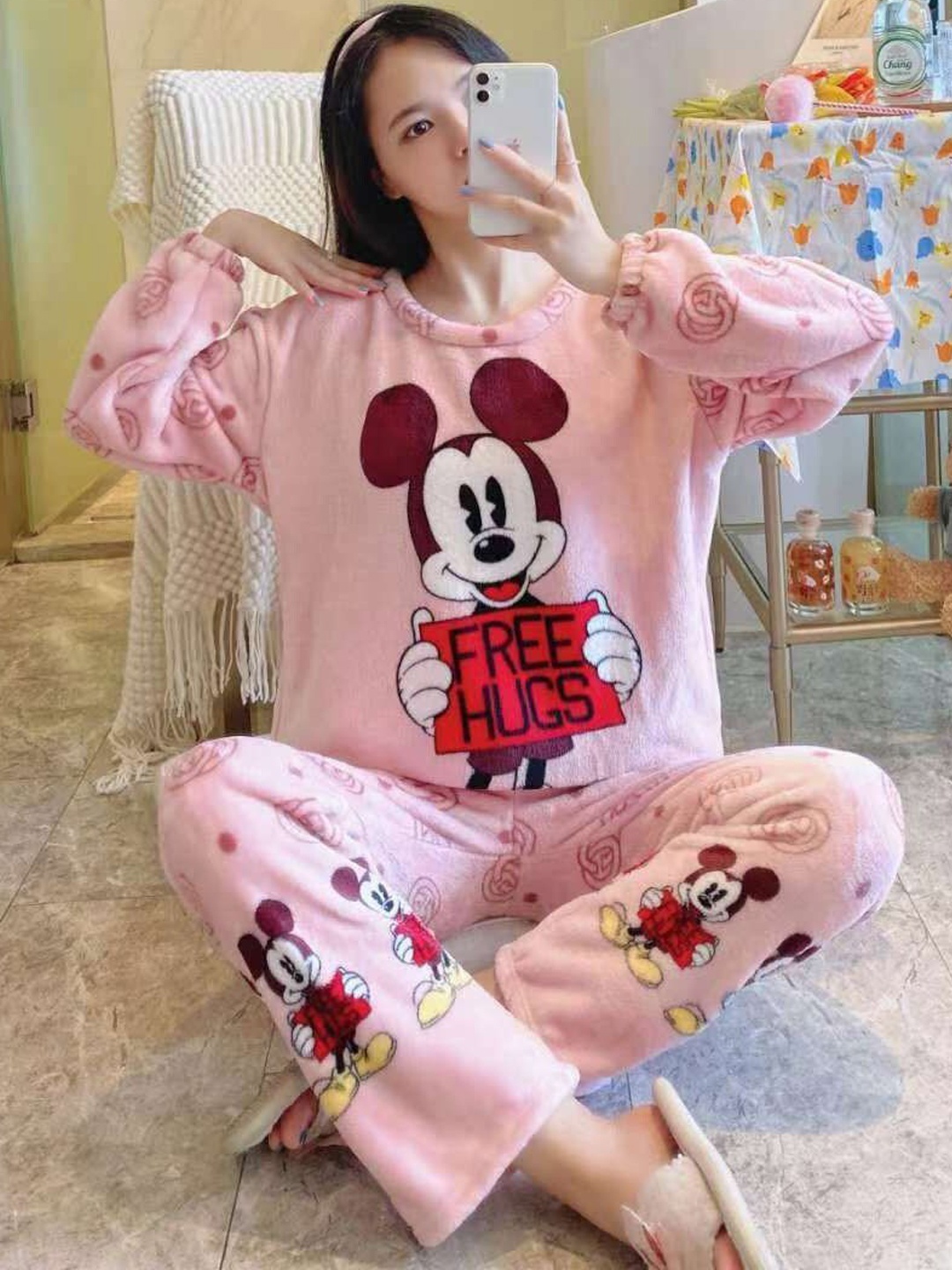 

Lugo Mickey Mouse Printed Night suit, Pink