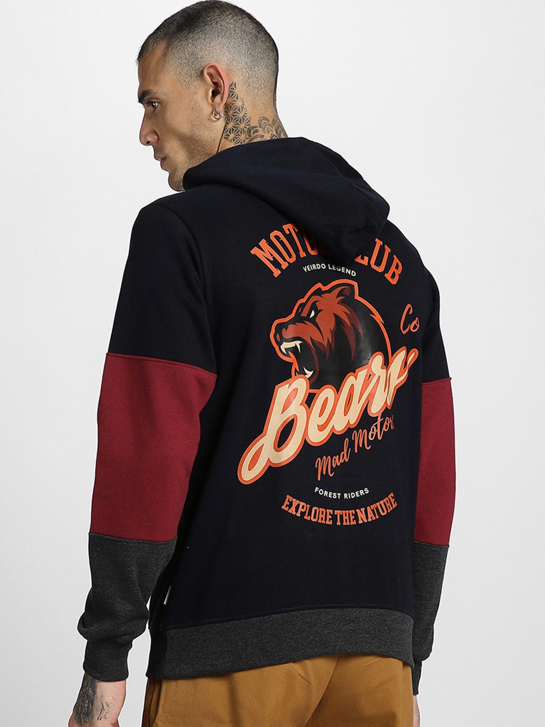 

VEIRDO Colourblocked Hooded Fleece Sweatshirt, Blue