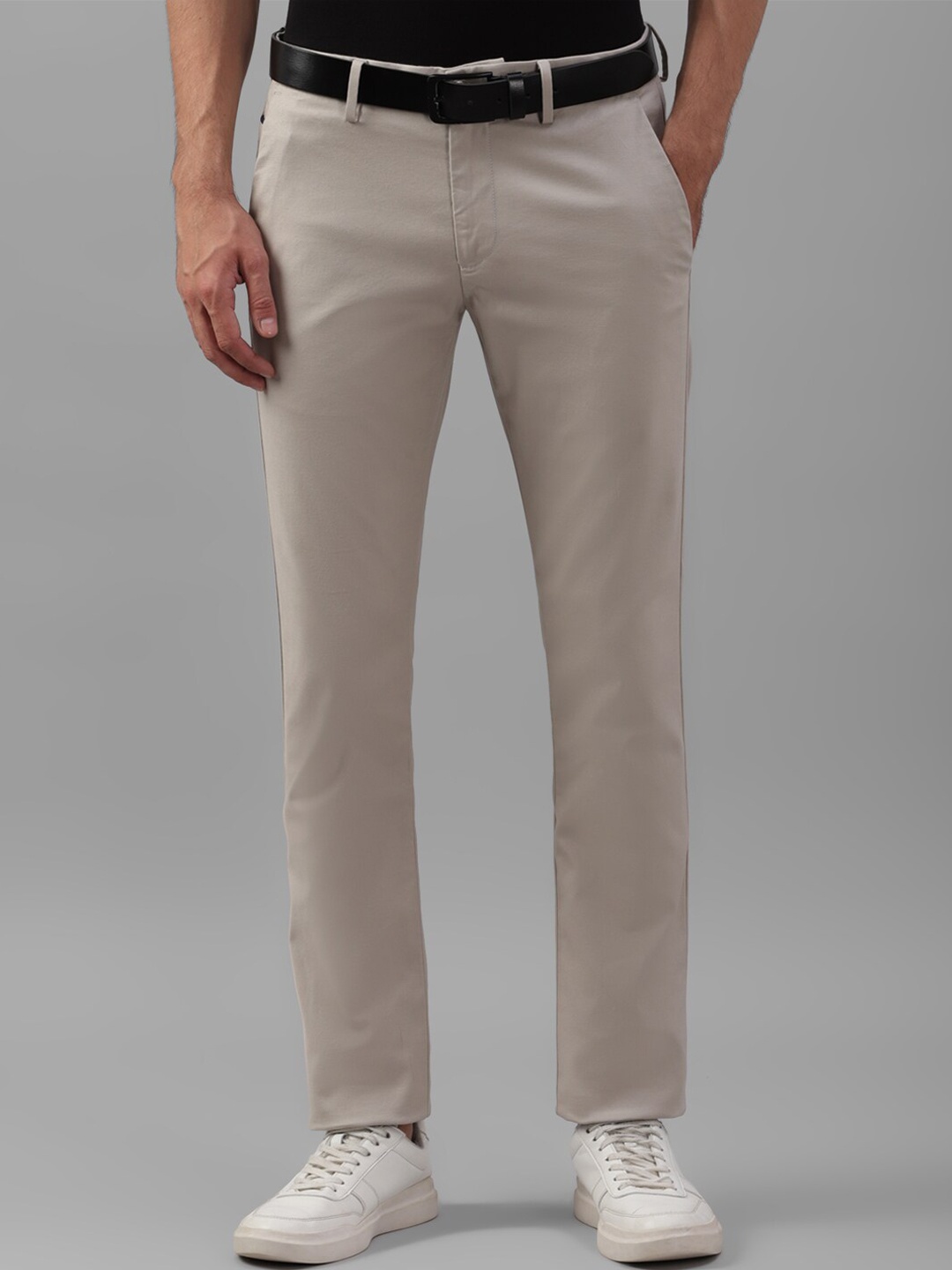 

Allen Solly Men Slim Fit Mid-Rise Flat-Front Plain CottonTrousers, Beige