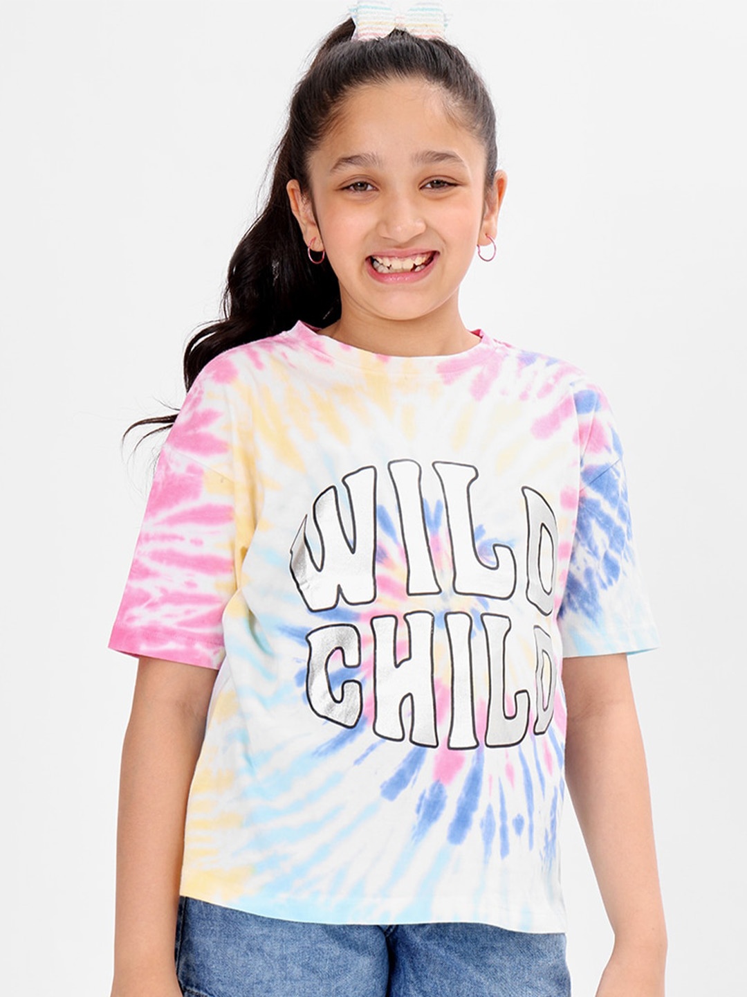 

BONKIDS Girls Typography Printed Cotton T-shirt, Multi