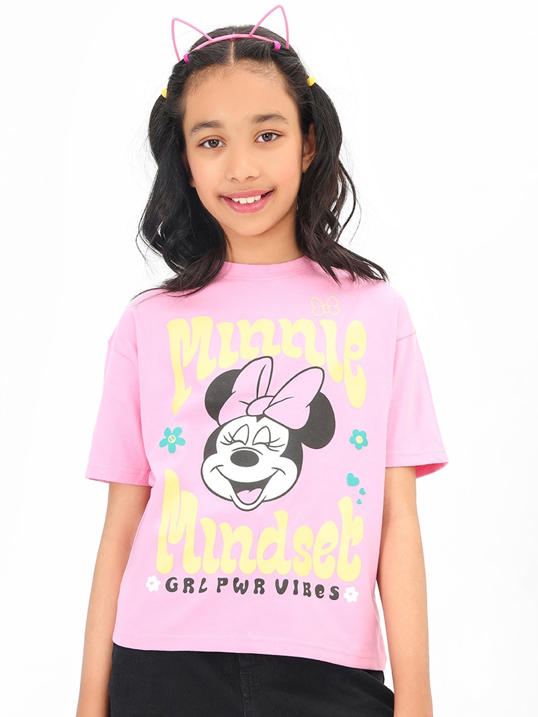 

BONKIDS Girls Minnie Mouse Printed Cotton T-shirt, Pink