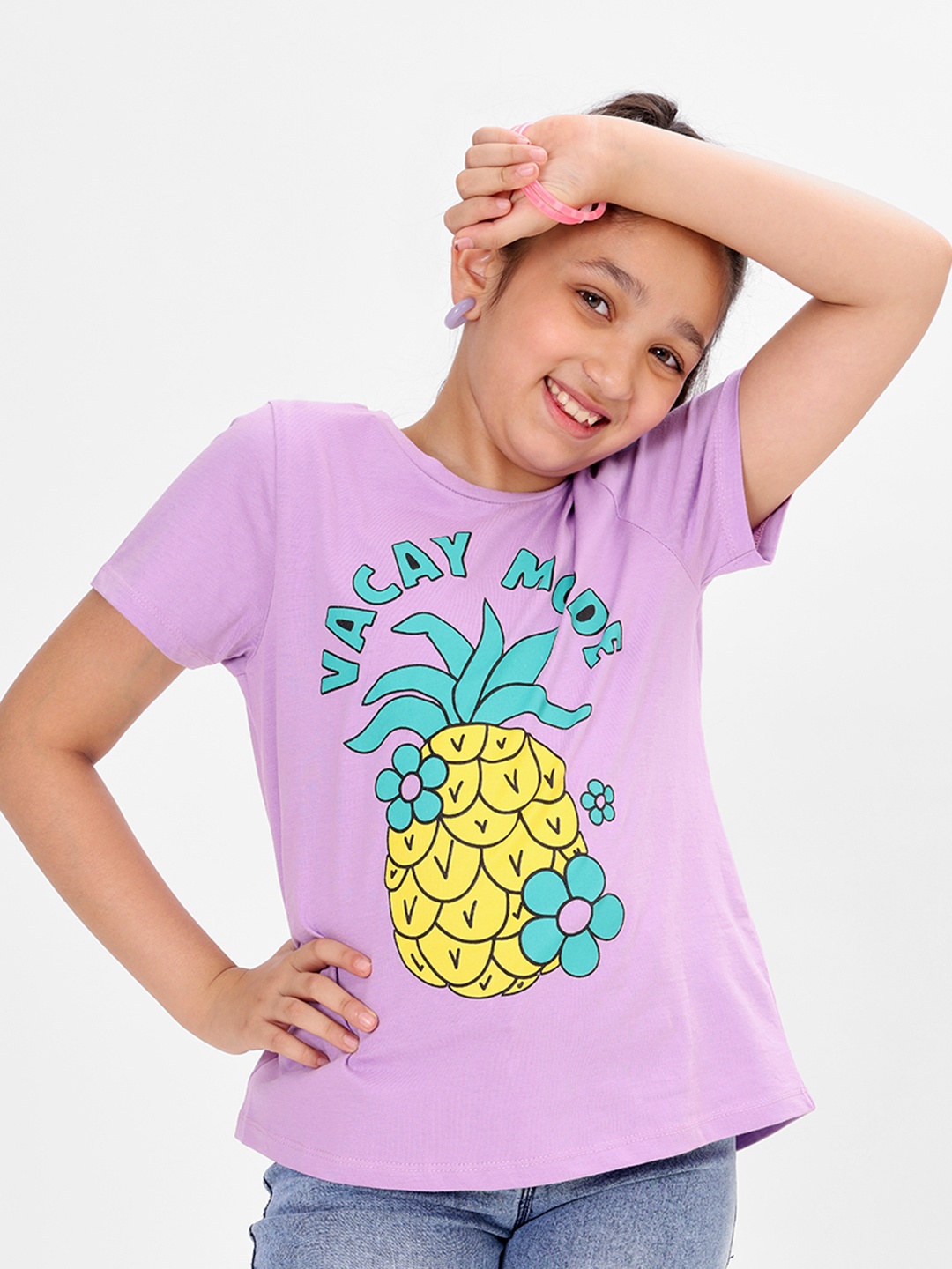 

BONKIDS Girls Graphic Printed Cotton T-shirt, Lavender