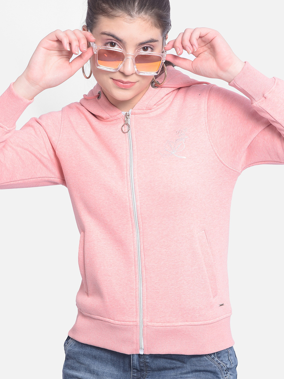 

Crimsoune Club Hooded Front Open Sweatshirt, Pink