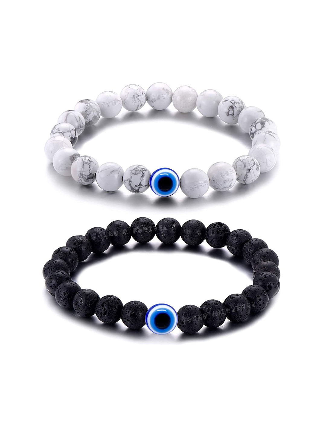 

Fashion Frill Unisex Set Of 2 Evil Eye Beaded Couple Bracelet, Black
