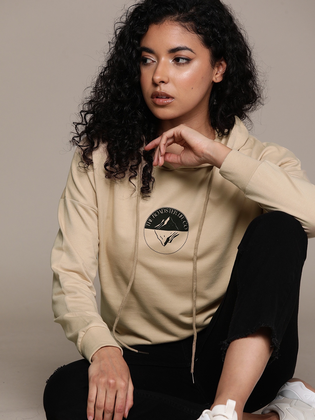 

Roadster Women Printed Hooded Sweatshirt, Khaki