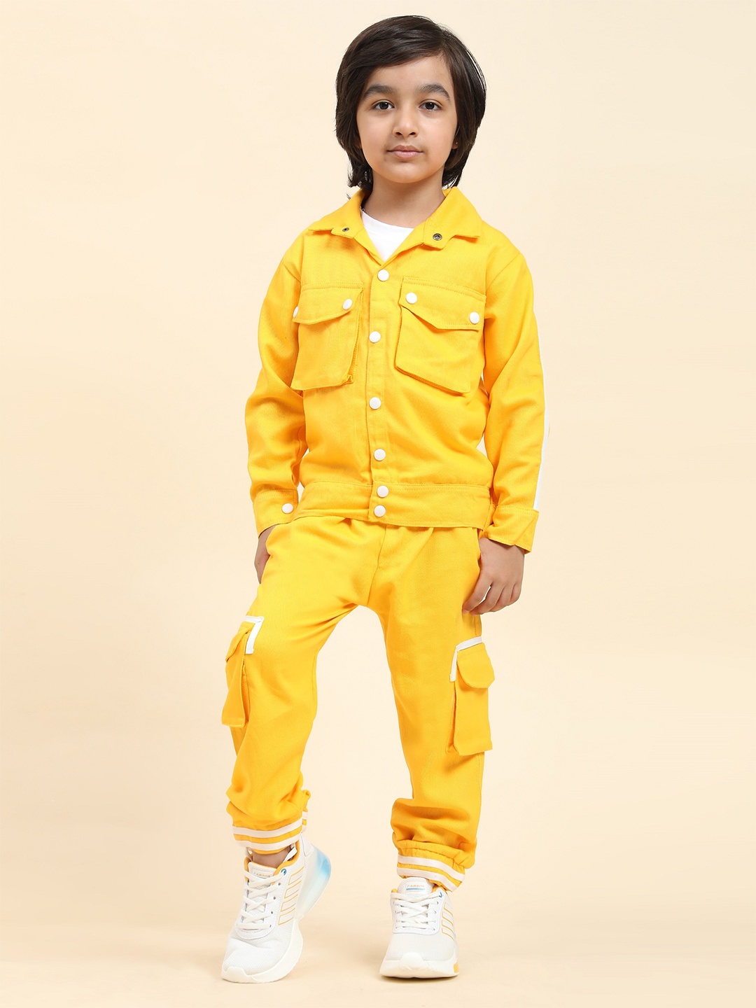 

Ameeha Boys T-shirt And Shirt With Jogger, Yellow