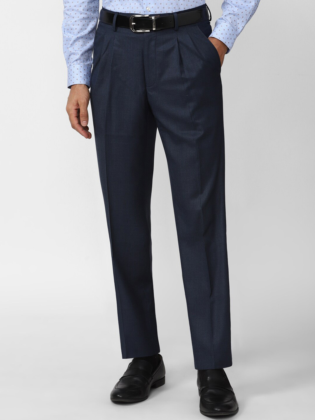 

Van Heusen Men Mid Rise Slim Fit Cotton Formal Trousers, Navy blue