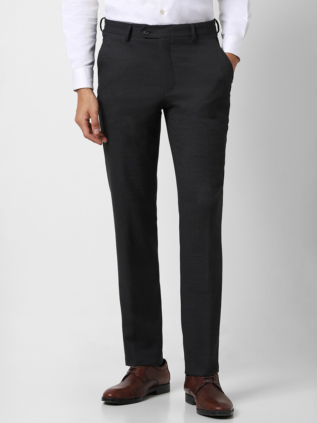 

Van Heusen Men Mid Rise Slim Fit Cotton Formal Trousers, Black