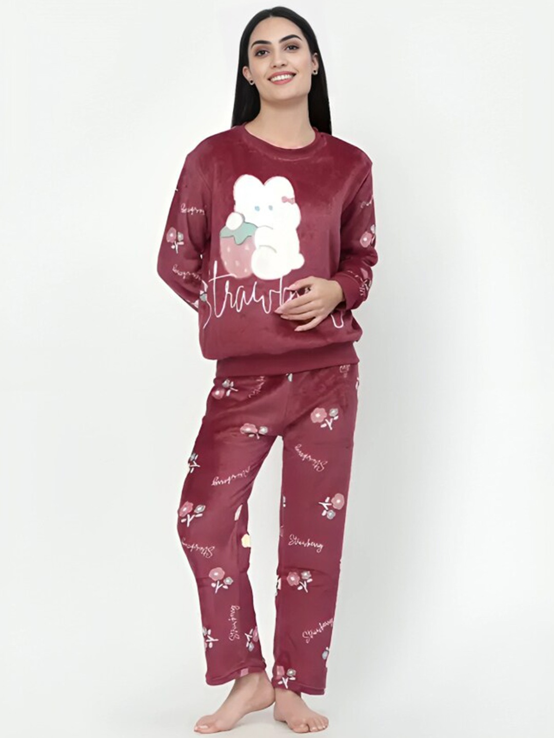 

Lugo Graphic Printed Round Neck Long Sleeves T-shirt & Pyjamas, Maroon