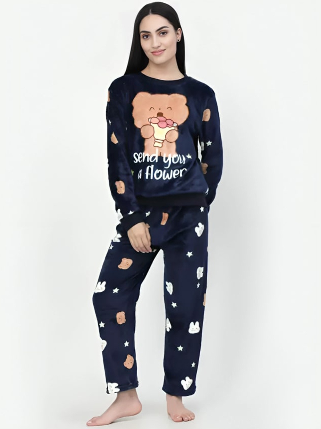 

Lugo Graphic Printed Round Neck Long Sleeves T-shirt & Pyjamas, Navy blue