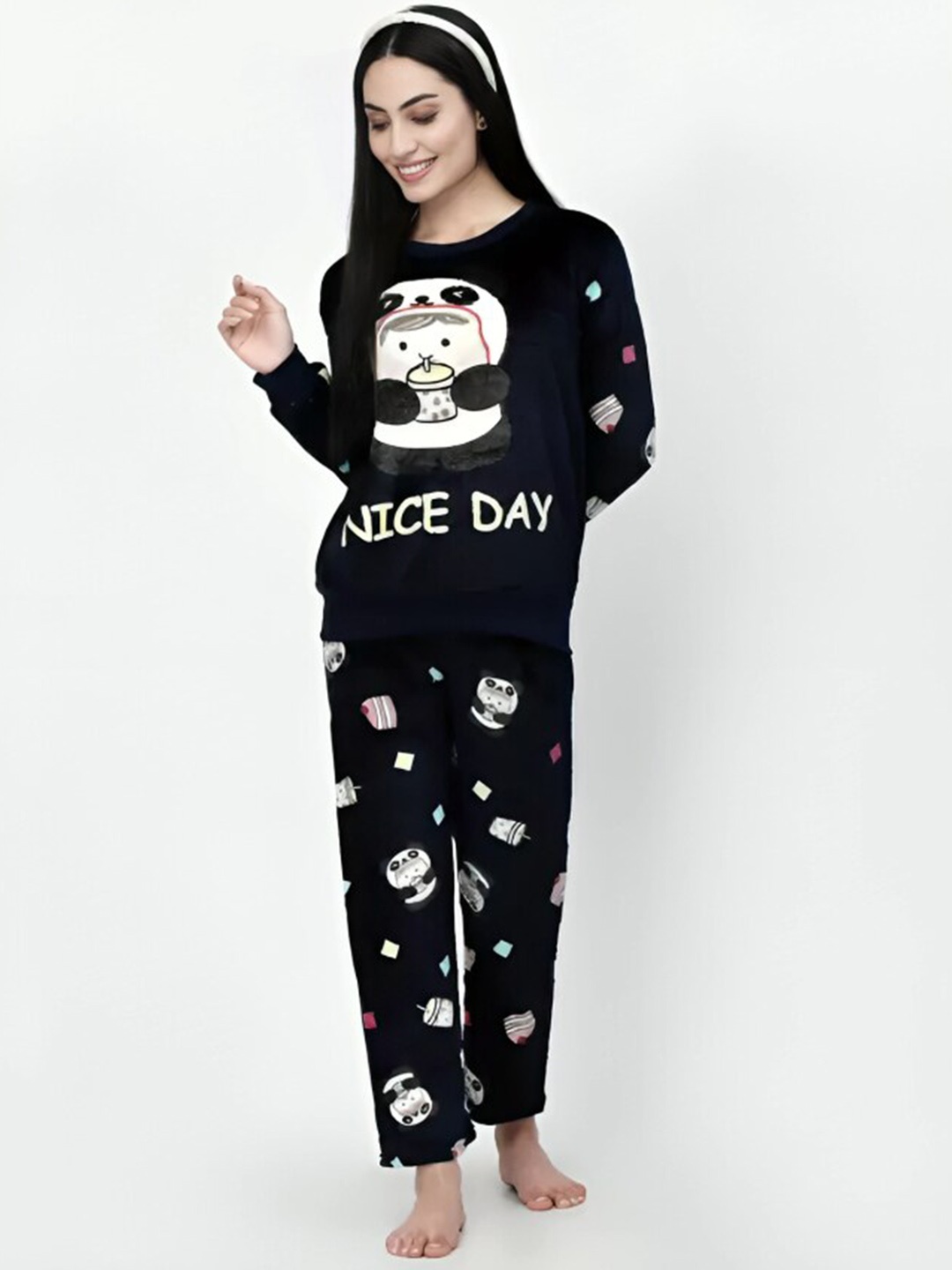 

Lugo Graphic Printed Round Neck Long Sleeves T-shirt & Pyjamas, Blue