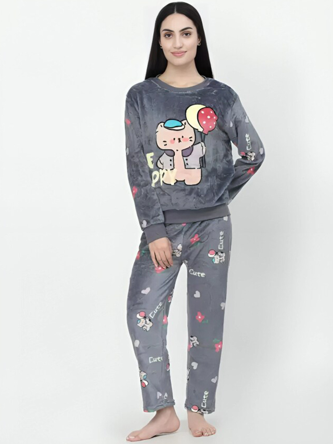 

Lugo Graphic Printed Round Neck Long Sleeves T-shirt & Pyjamas, Grey