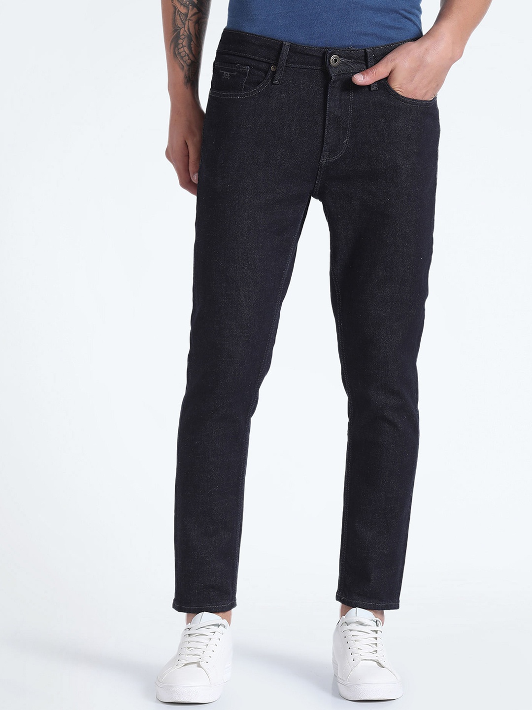

Flying Machine Men Tapered Fit High-Rise Clean Look Stretchable Jeans, Blue