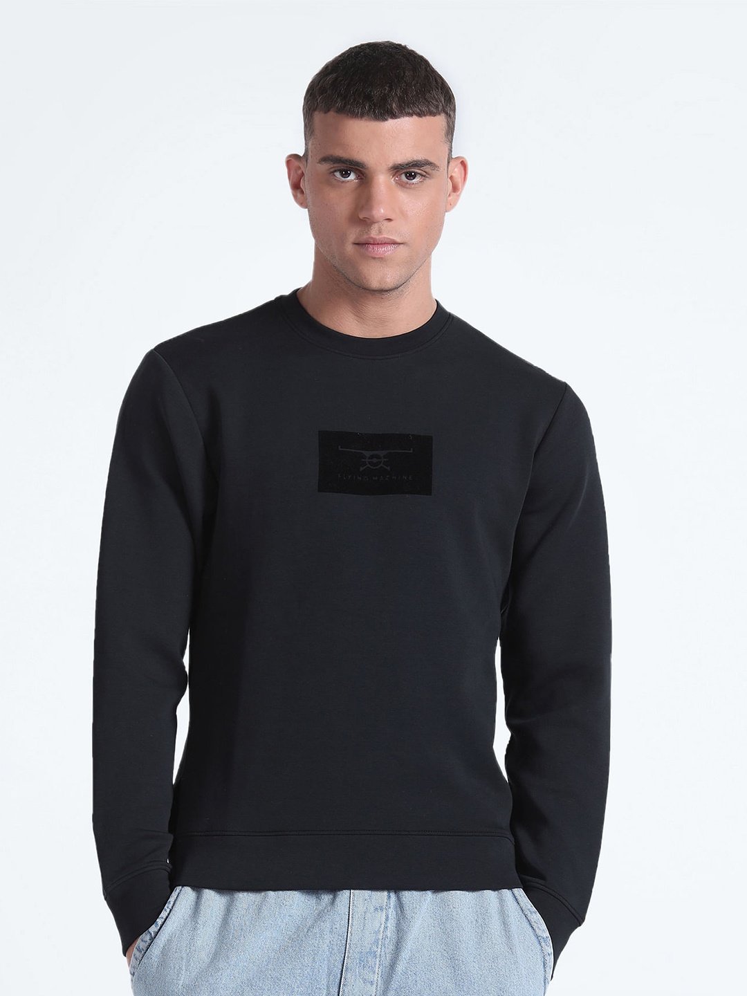 

Flying Machine Graphic Printed Cotton Sweatshirt, Black