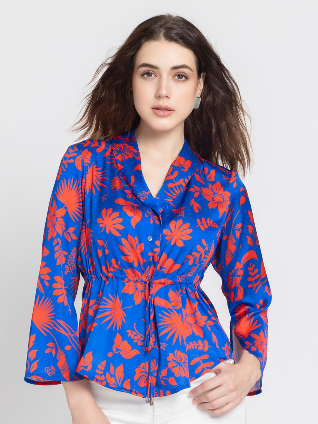 

SHAYE Women Blue Comfort Opaque Printed Casual Shirt