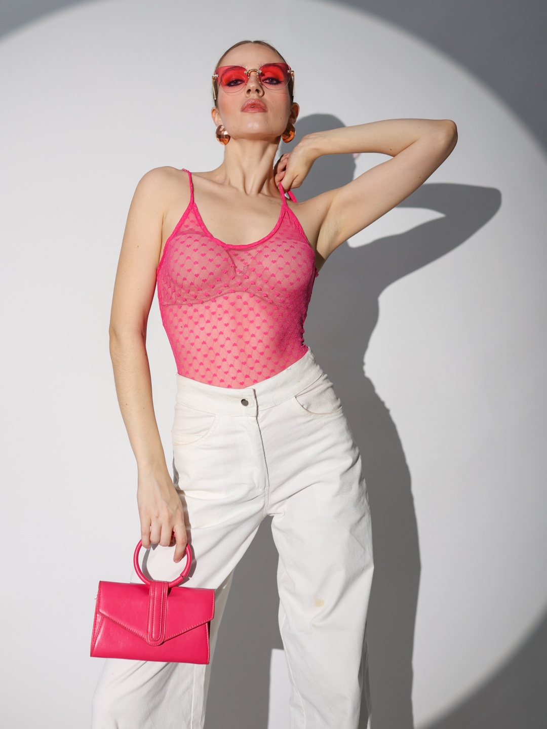 

Stylecast X Hersheinbox Self Design Sleeveless Sheer Bodysuit, Pink