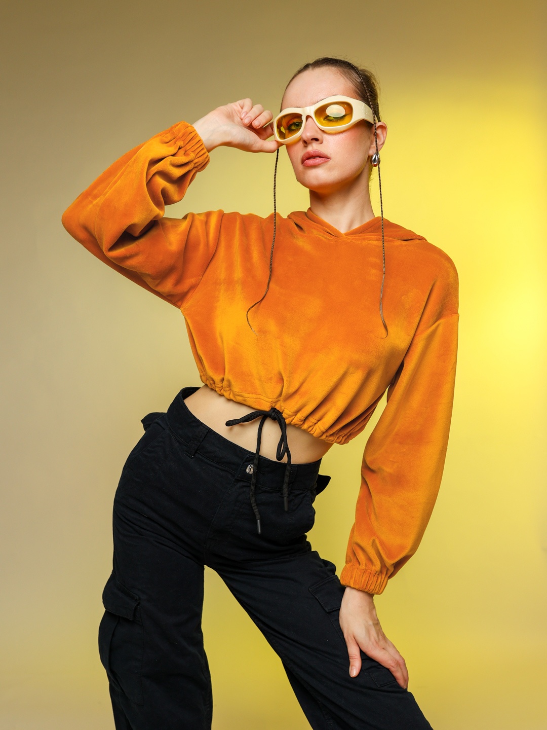 

Stylecast X Hersheinbox Women Crop Hooded Sweatshirt, Orange
