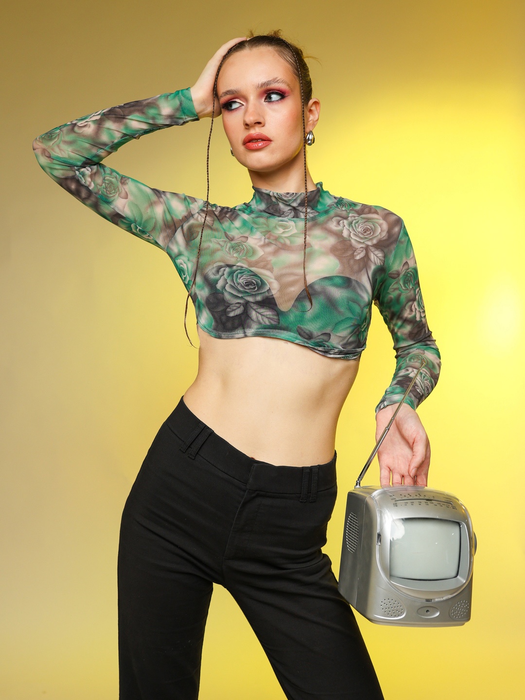 

Stylecast X Hersheinbox Floral Print Crop Top, Green